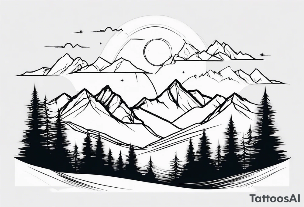 mountains trees tattoo idea