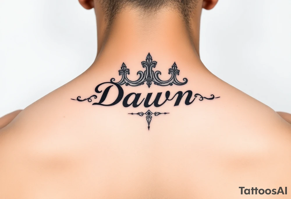 Crown name Dawn on neck tattoo idea