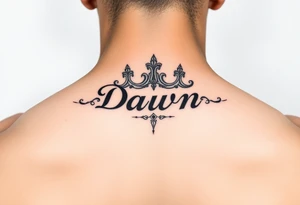 Crown name Dawn on neck tattoo idea