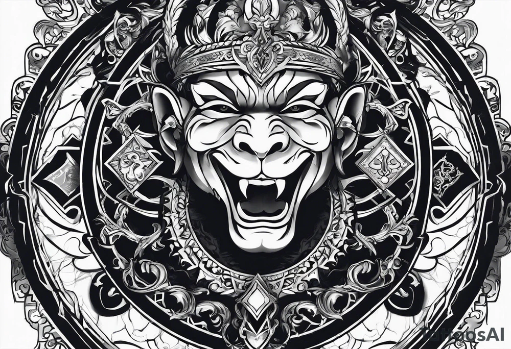 a tattoo with concept of adding buffs to luck for people who place it on their body. This tattoo will be in dark gothic and realistic art style, with Emblems presenting luck. tattoo idea