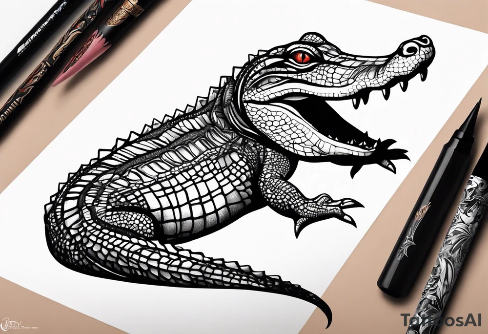 Full body Caiman with tail leg tattoo tattoo idea