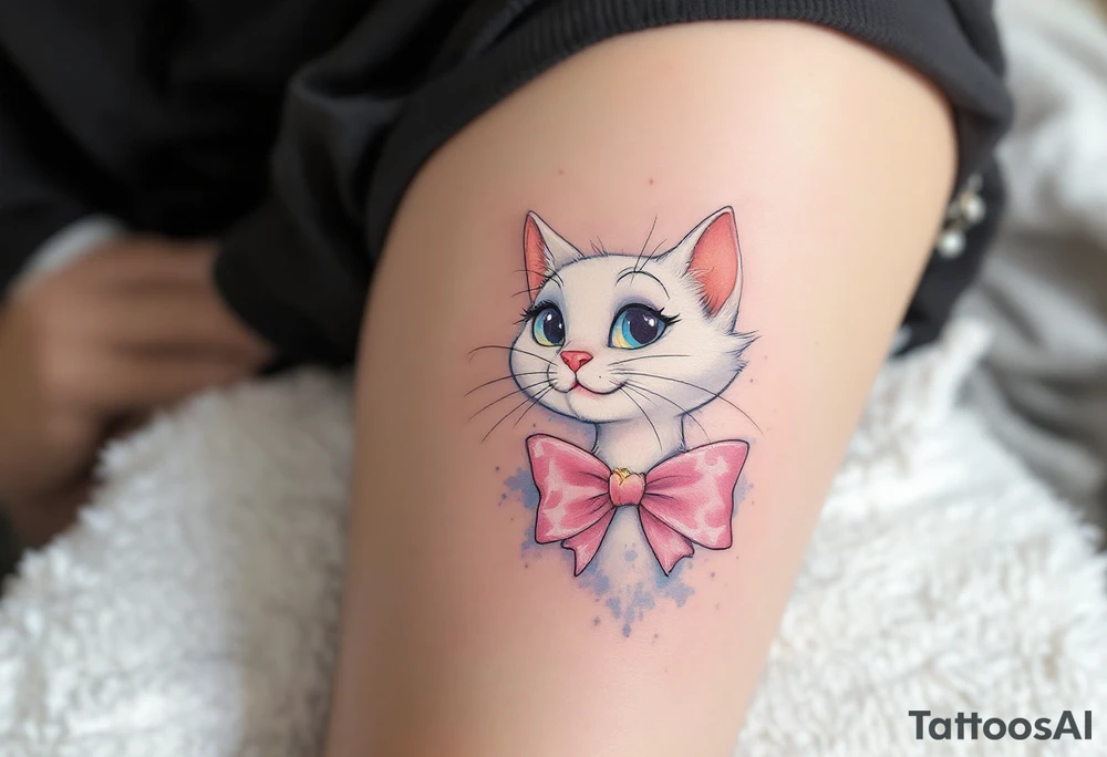 The white cat Marie with pink bow from The Aristocats is the purrfect pastel tattoo for girly Disney vibes. tattoo idea