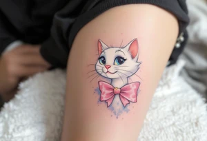 The white cat Marie with pink bow from The Aristocats is the purrfect pastel tattoo for girly Disney vibes. tattoo idea