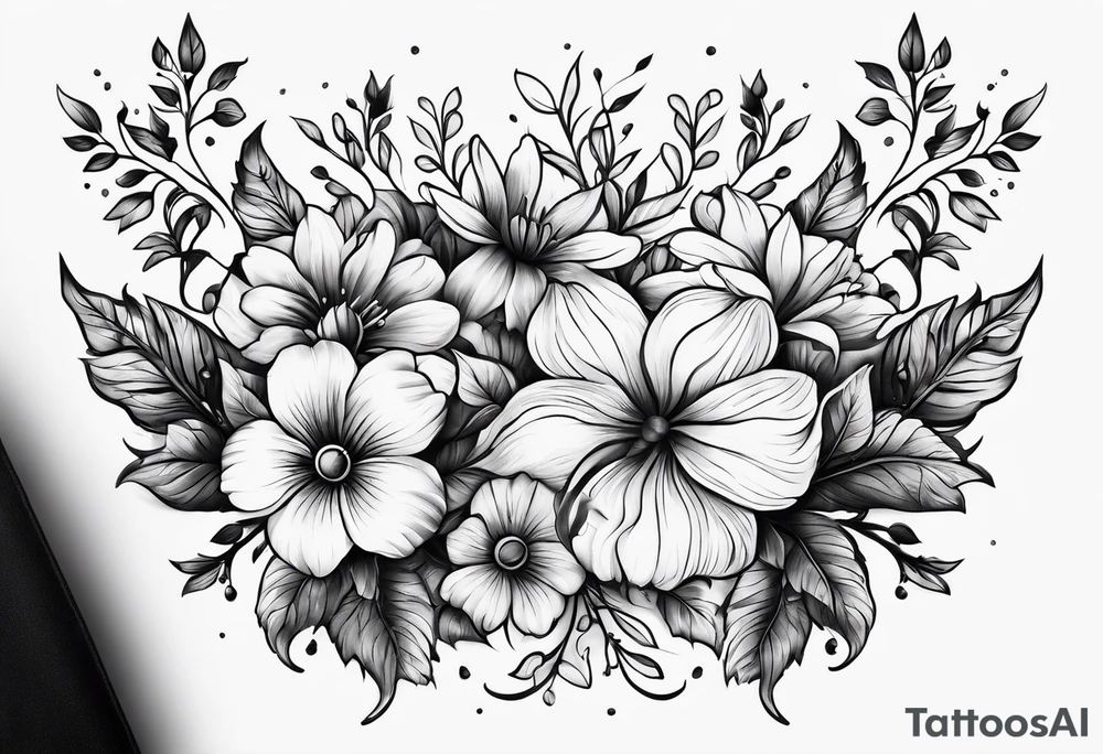 horn and flower tattoo idea