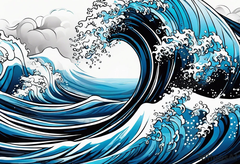 waves black with blue accent struggle perseverance under water tattoo idea