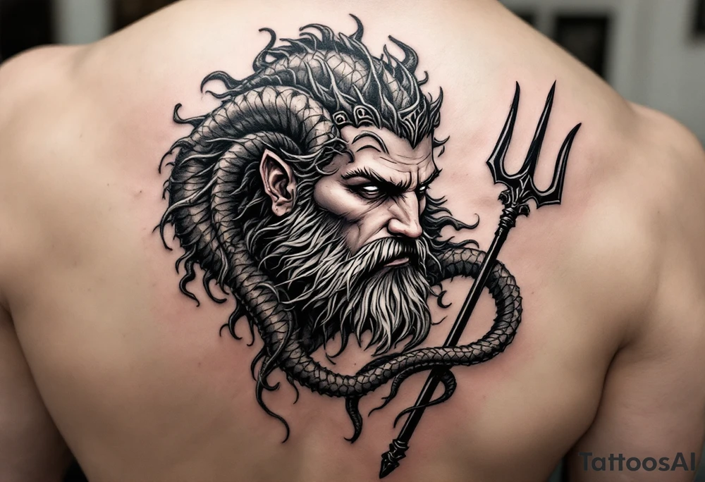 sexy poseidon, with trident tattoo idea