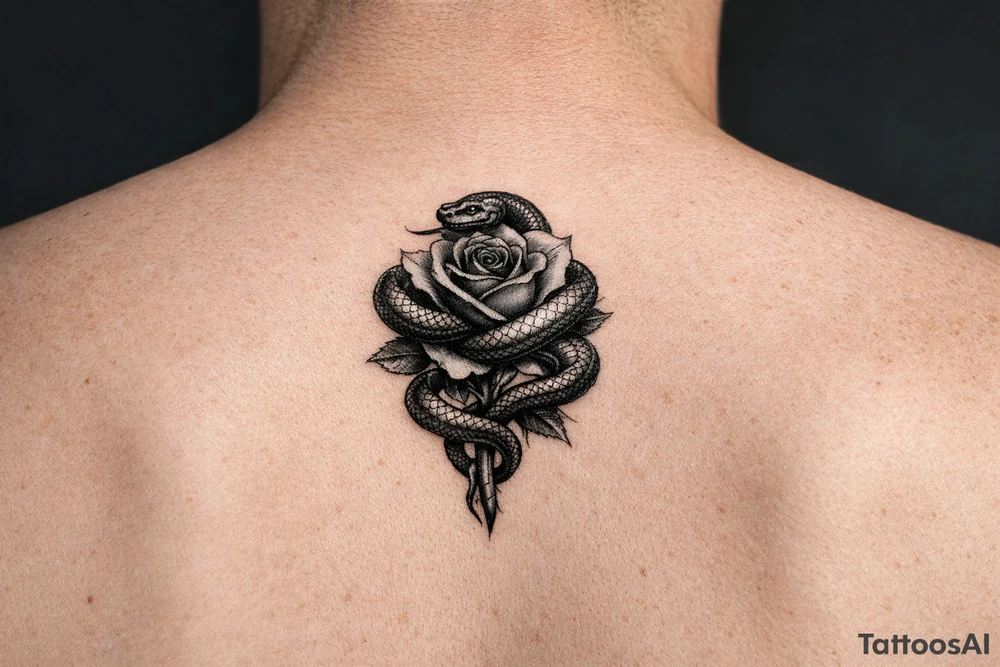 Snake wrapped around rose make it look realistic and hot tattoo idea