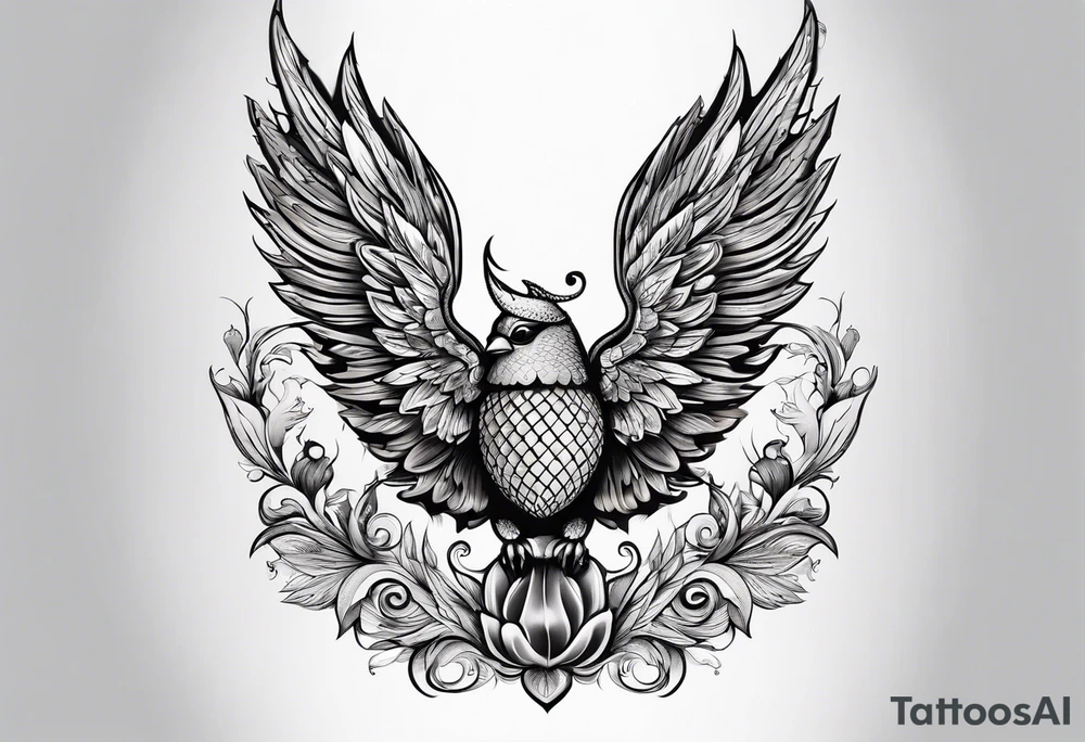 An angelic tattoo featuring an acorn with wings tattoo idea