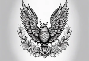 An angelic tattoo featuring an acorn with wings tattoo idea