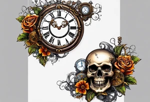 Steampunk skull, with clock and hour glass tattoo idea