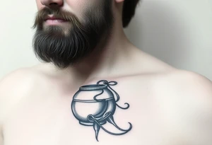 a big piece,The sign of the aquarian version human man almost resembling a god, with beard, with a jar on his shoulder with water coming out of it tattoo idea