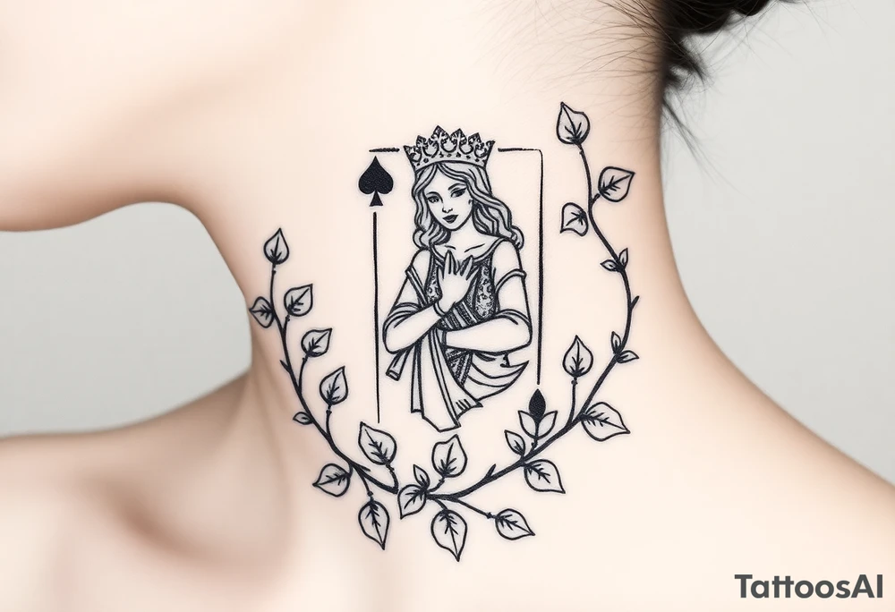 Queen of spades surrounded by ivy tattoo idea