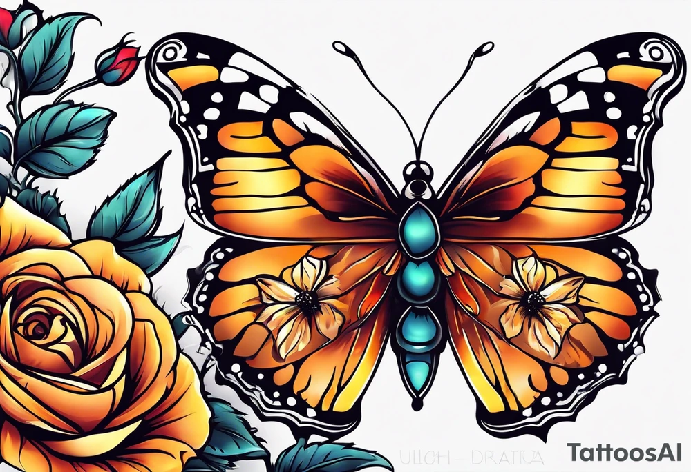 animal butterfly , flower rose, sunflower, tattoo idea