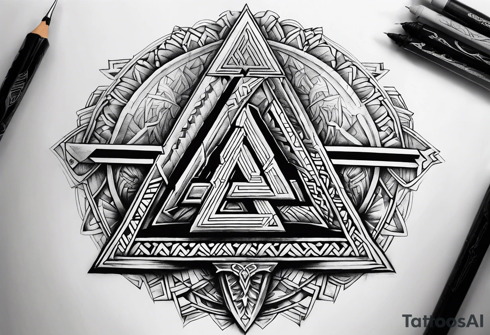 Valhalla steps Valknut sword tattoo idea