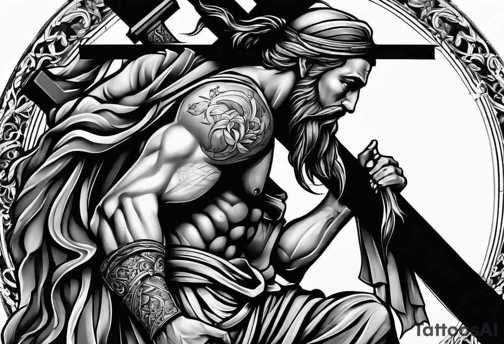 man carrying a cross tattoo idea
