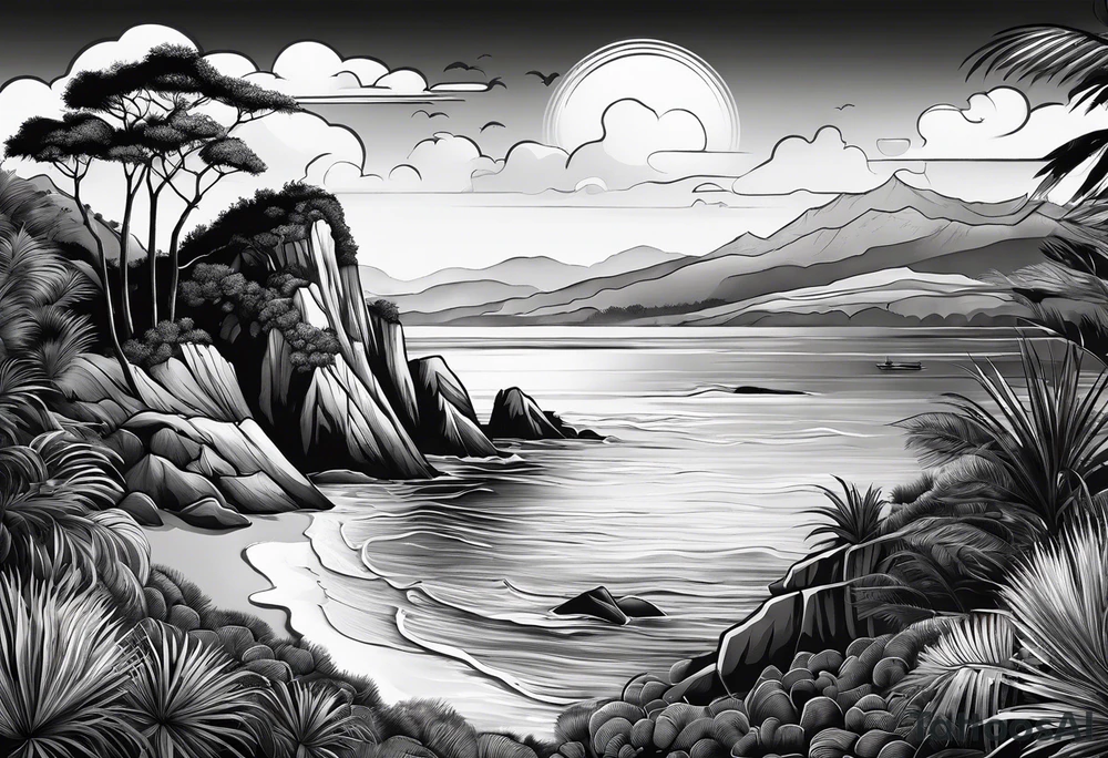 Beach landscape hills behind tattoo idea