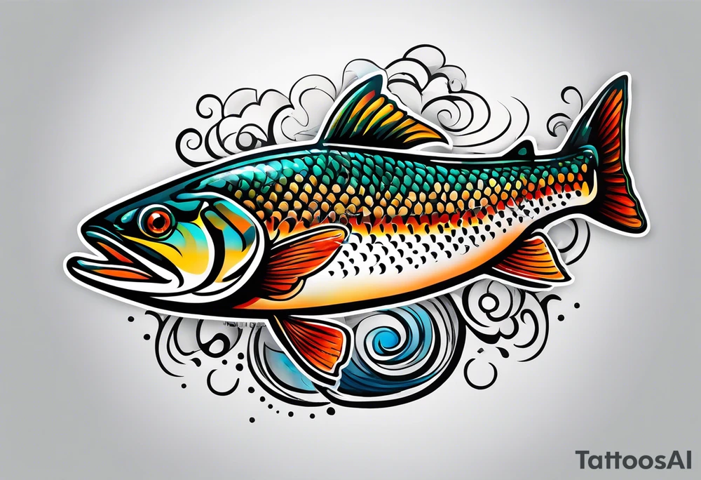 A small tattoo with a shaded trout 
 drawn with fine lines. tattoo idea