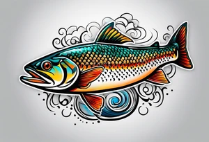 A small tattoo with a shaded trout 
 drawn with fine lines. tattoo idea