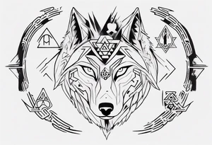 wolf head with zelda symbols mixed into the design tattoo idea