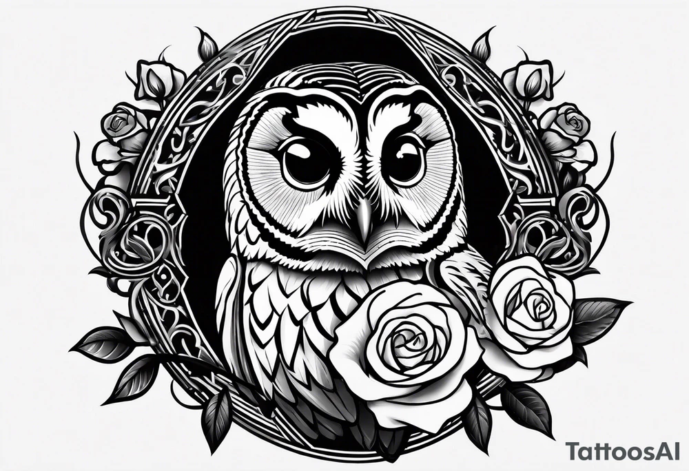 Barred owl with a rose and a heart tattoo idea