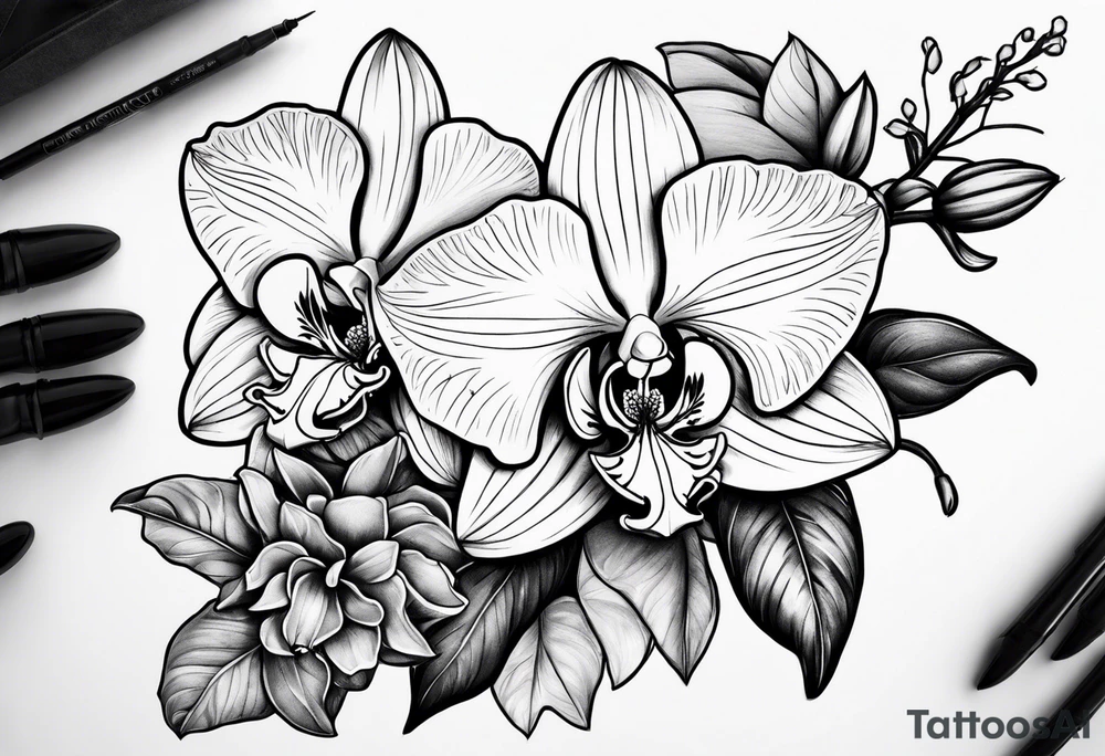 Orquídea e Bougainvillea tattoo idea