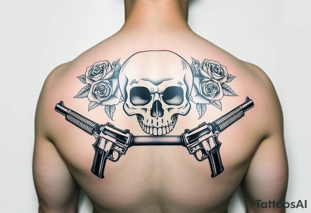 skull,roses,cigar,crossed guns, tattoo idea