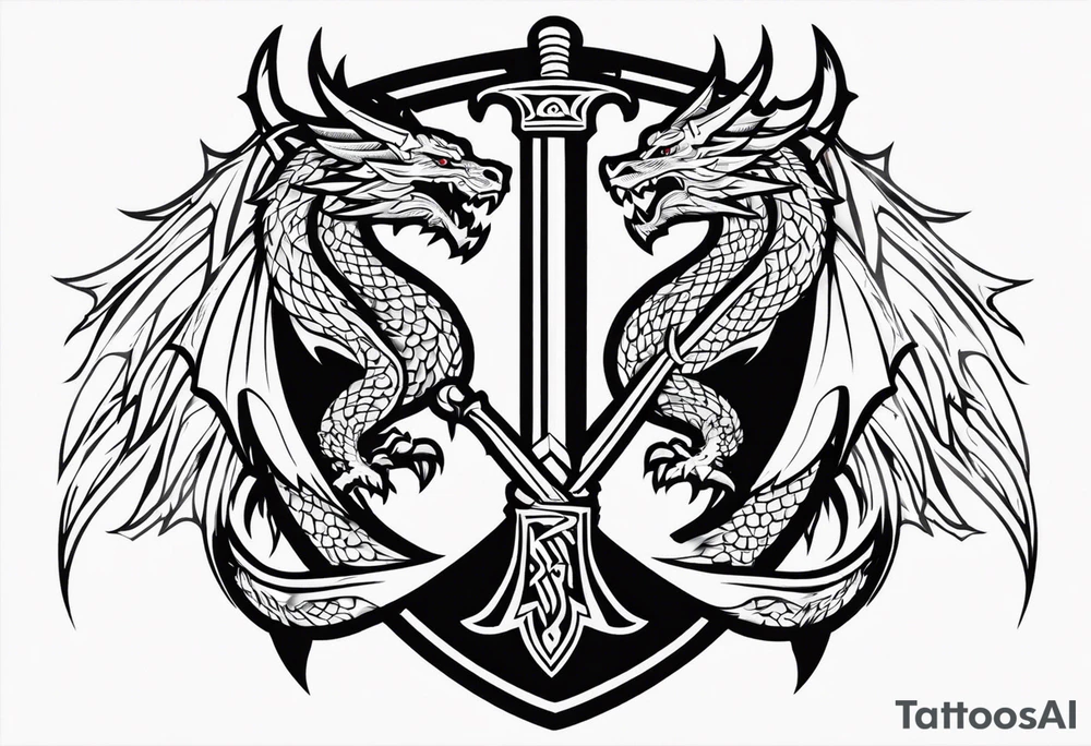 Valhalla sword shield dragon axe tattoo idea