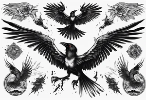 A human with a crow head with wings tattoo idea