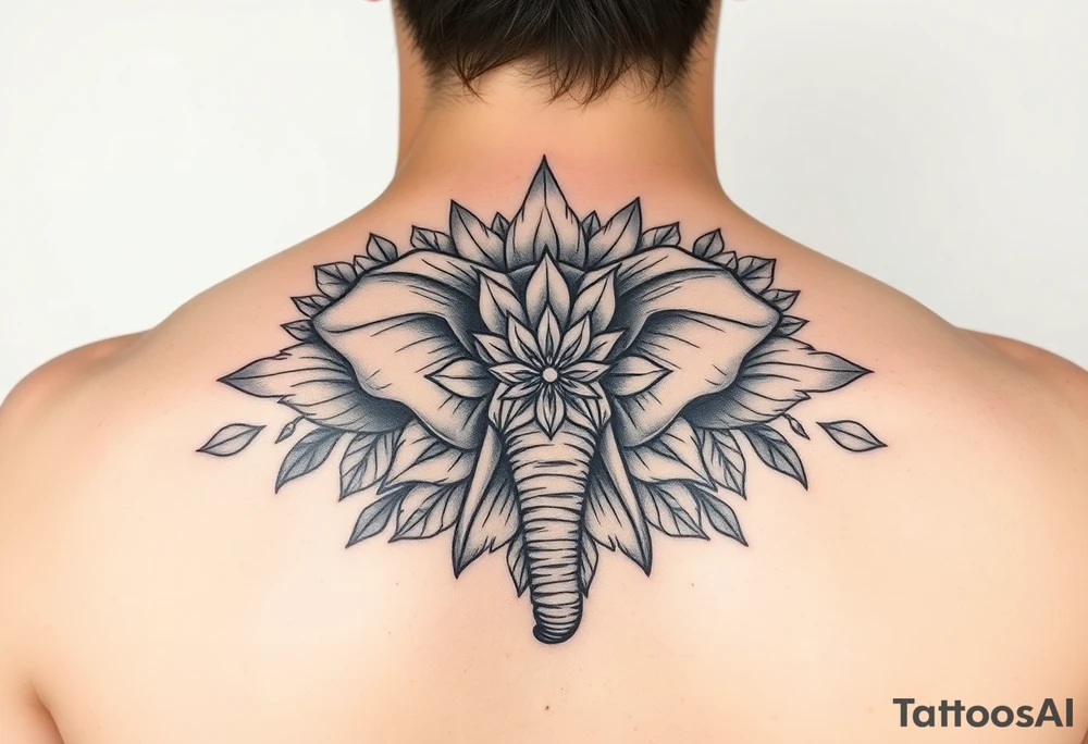 Elephant flowers mandala soft tattoo idea