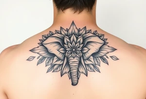 Elephant flowers mandala soft tattoo idea