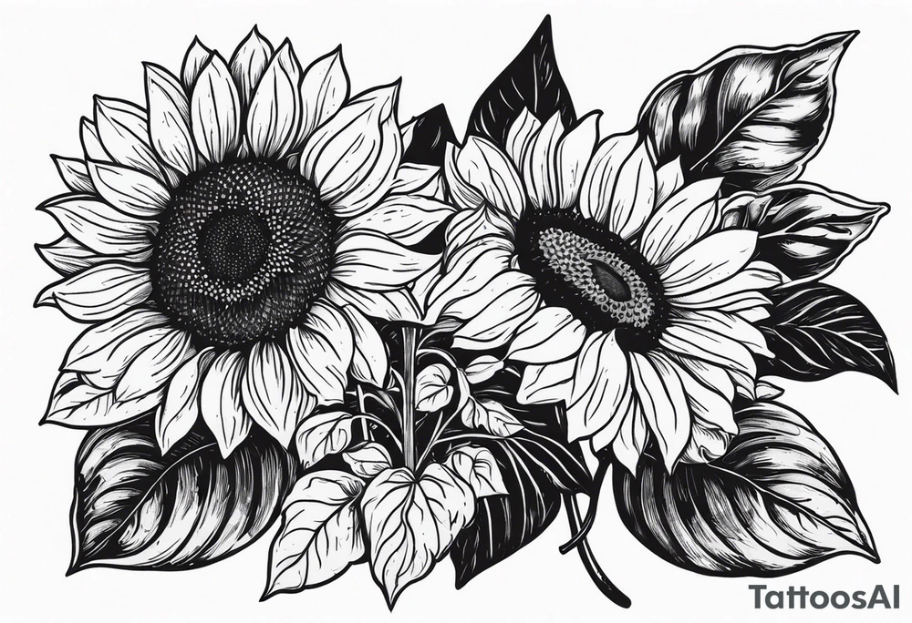 stamp  and sunflowers inside tattoo idea