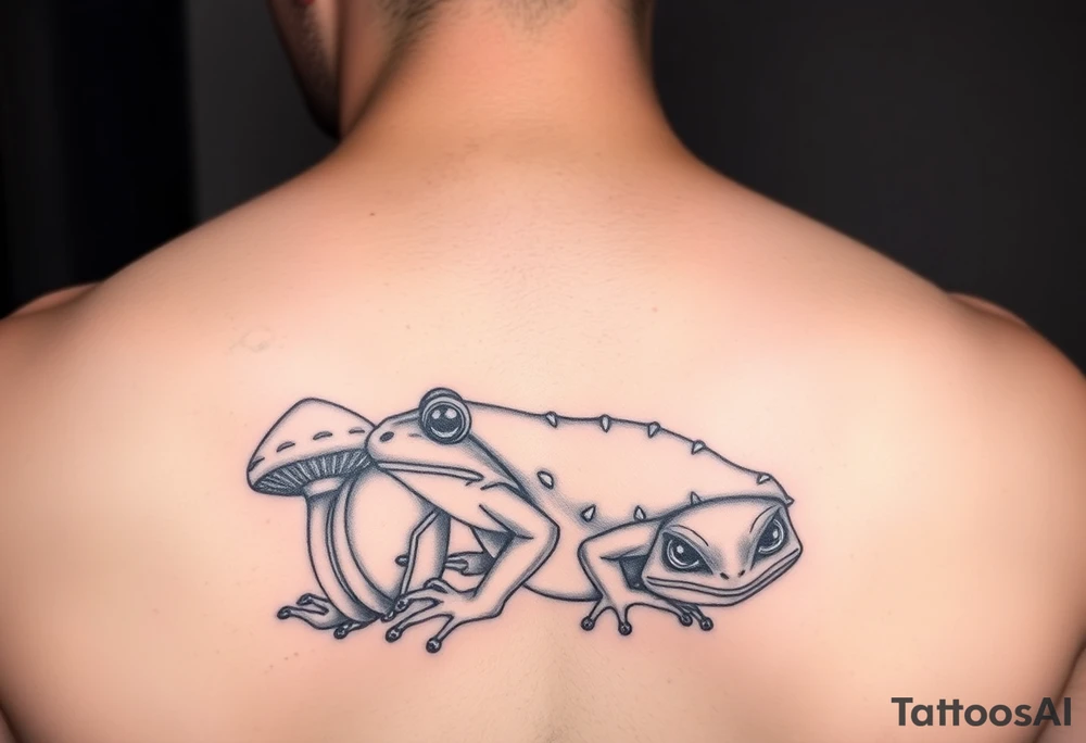 Mushrooms hedgehog frog tattoo idea