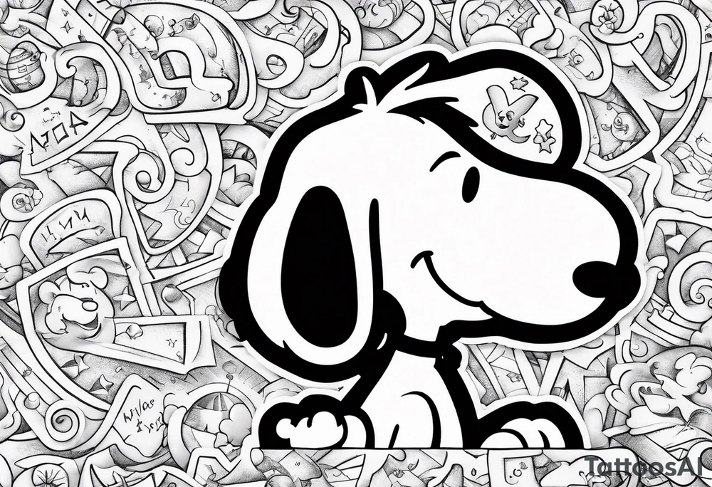 snoopy 2000s design writing a letter tattoo idea