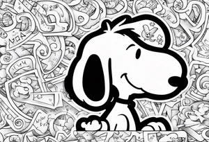 snoopy 2000s design writing a letter tattoo idea
