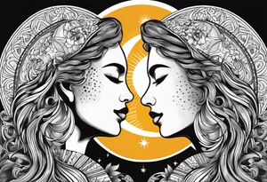 sun and the moon, the overlap
the sun has a woman's half 
face, and the moon, a man's face half tattoo idea