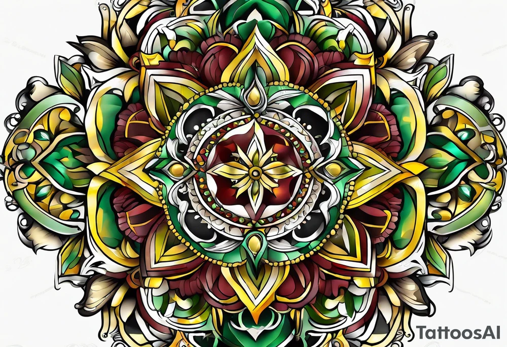 The number 24 with colors green, yellow, maroon and black tattoo idea