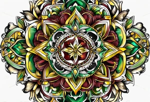 The number 24 with colors green, yellow, maroon and black tattoo idea