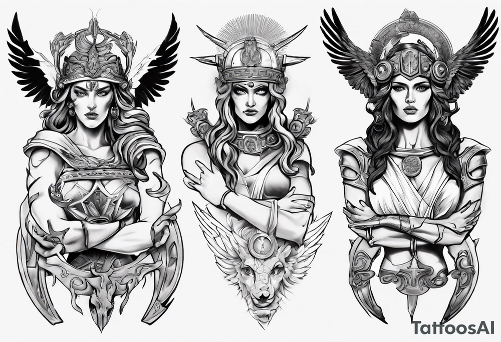Greek goddess war lord tattoo idea