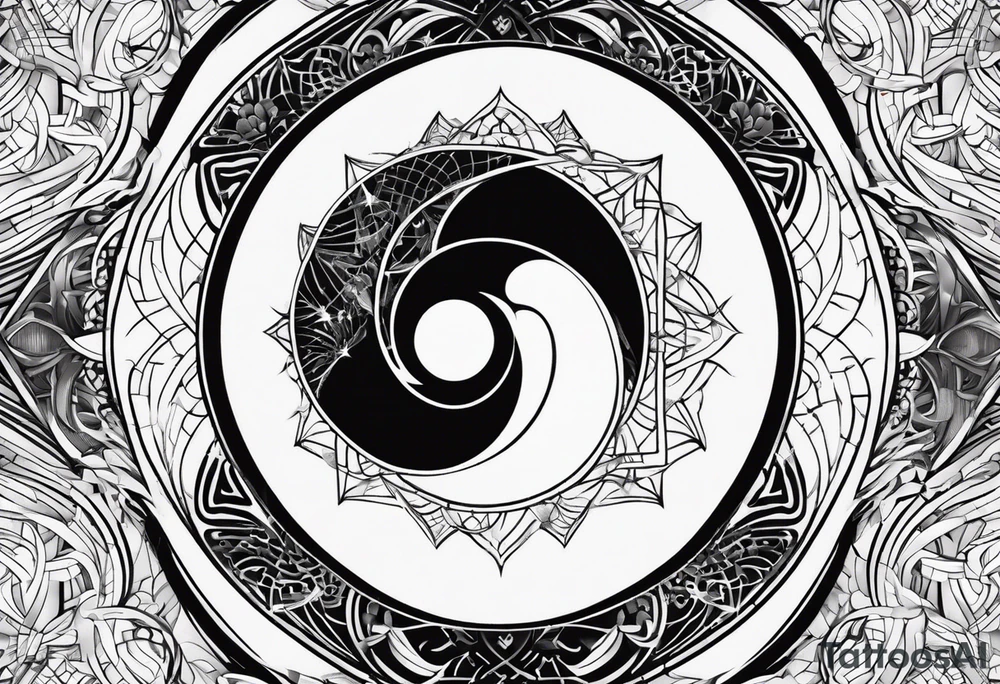 Yin yang symbol with sacred geometry patterns tattoo idea