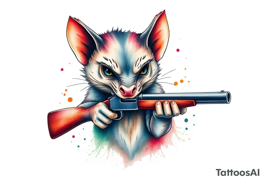 Wild looking Tasmanian devil with a shotgun tattoo idea