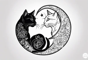 2 cats and crescent moon tattoo idea