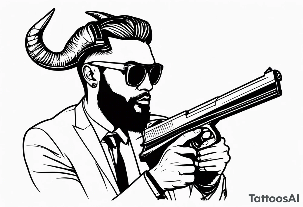 capricorn man with sunglasses and gun tattoo idea