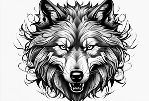 scary wolf head with dark smoke body running tattoo idea