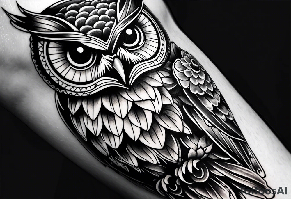 Sleeve with an owl, sunflower and butterfly tattoo idea