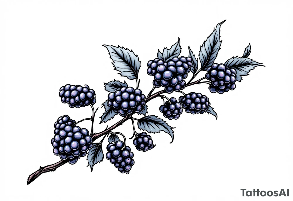 American traditional style Blackberry branch in a line to wrap around an arm tattoo idea