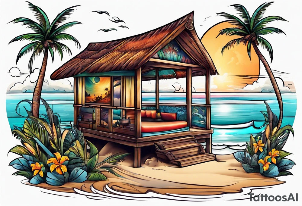 cabana on a beach tattoo idea