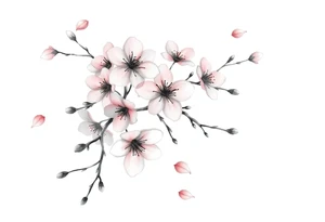 delicate cherry blossoms swirling in spring breeze with petals tattoo idea