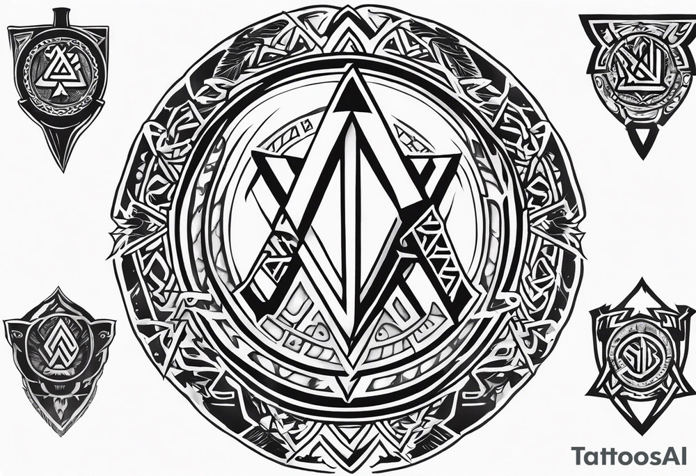 Valhalla sword 
shield axe Valknut mist tattoo idea