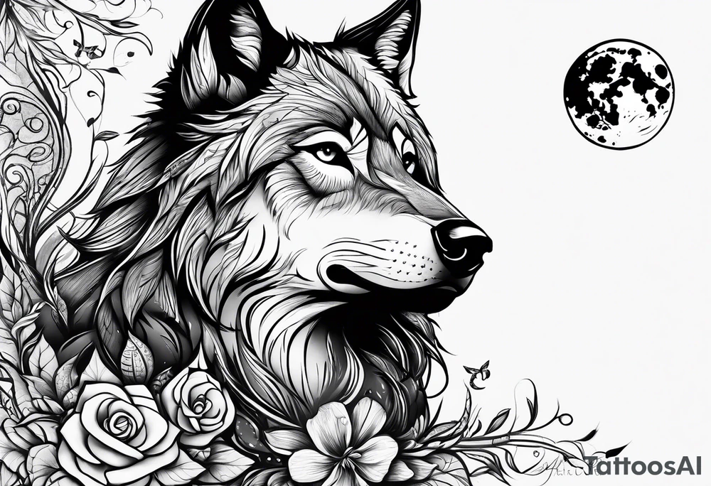 Wolf watching over little girls tattoo idea