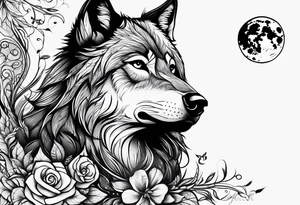 Wolf watching over little girls tattoo idea